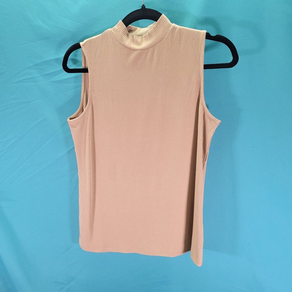 Chicos Ribbed Mock Neck Sleeveless Top Size 0 Beige Womens Casual Chic
